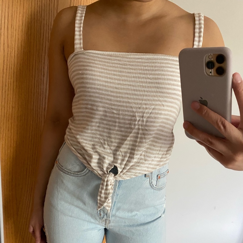 White and beige striped tank top